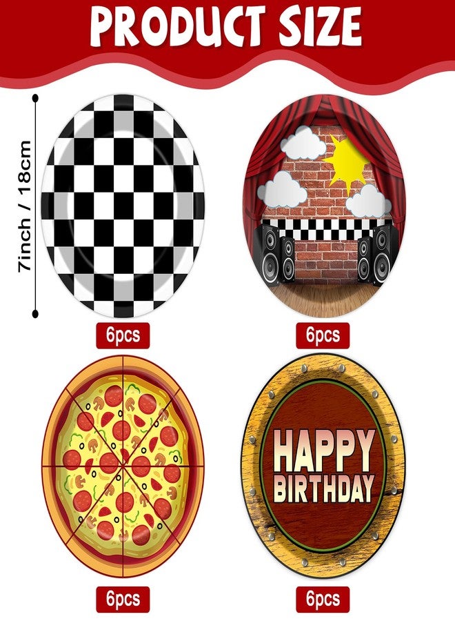 MinFyberd 24Pcs Night Party Decorations Horror Game Paper Plates 7 Inch Red Brick Black and White Checkered Pizza Plates Video Game Disposable Tableware for Spooky Creepy Bear Themed Birthday Party Supplies - Image 2