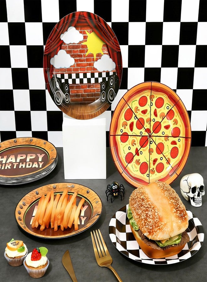 MinFyberd 24Pcs Night Party Decorations Horror Game Paper Plates 7 Inch Red Brick Black and White Checkered Pizza Plates Video Game Disposable Tableware for Spooky Creepy Bear Themed Birthday Party Supplies - Image 4