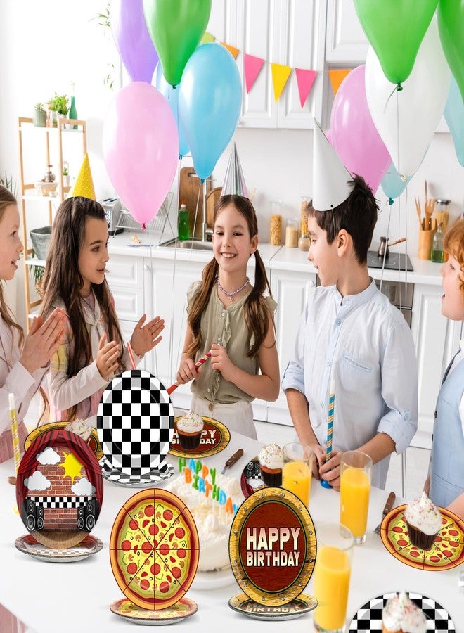 MinFyberd 24Pcs Night Party Decorations Horror Game Paper Plates 7 Inch Red Brick Black and White Checkered Pizza Plates Video Game Disposable Tableware for Spooky Creepy Bear Themed Birthday Party Supplies - Image 5