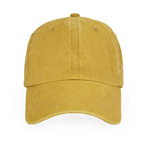 LANGZHEN Unisex Baseball Cap 100% Cotton Fits Men Women Washed Denim Adjustable Dad Hat(Yellow, Large) - Image 2