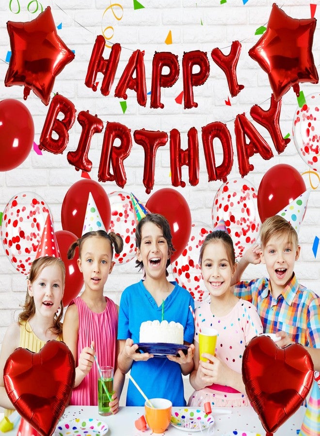D-Fokes 27 Pcs Pentagram Heart Foil Balloons, 3D Foil Red Happy Birthday Balloon Banner, Confetti Balloons Kit, For Boys, Girls, Birthday Party, Decorations Supplies, Baby Showers - Image 4