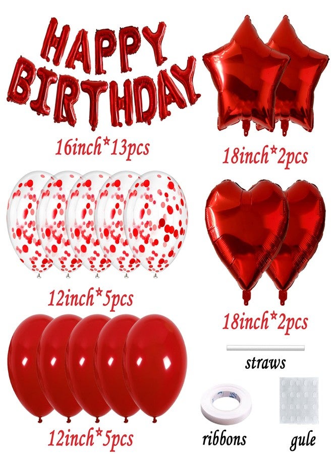 D-Fokes 27 Pcs Pentagram Heart Foil Balloons, 3D Foil Red Happy Birthday Balloon Banner, Confetti Balloons Kit, For Boys, Girls, Birthday Party, Decorations Supplies, Baby Showers - Image 5