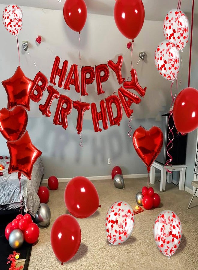D-Fokes 27 Pcs Pentagram Heart Foil Balloons, 3D Foil Red Happy Birthday Balloon Banner, Confetti Balloons Kit, For Boys, Girls, Birthday Party, Decorations Supplies, Baby Showers - Image 3