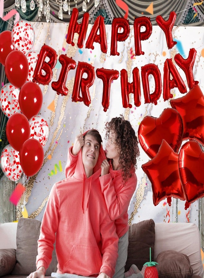 D-Fokes 27 Pcs Pentagram Heart Foil Balloons, 3D Foil Red Happy Birthday Balloon Banner, Confetti Balloons Kit, For Boys, Girls, Birthday Party, Decorations Supplies, Baby Showers - Image 2
