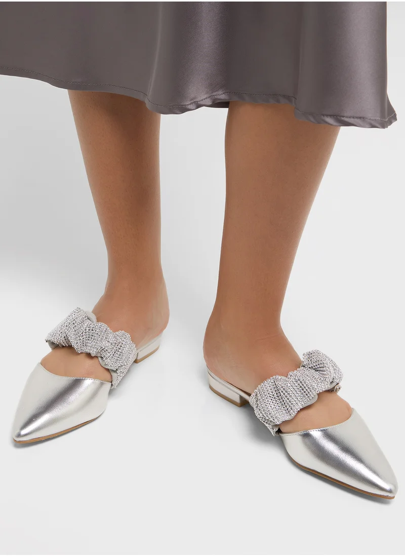 ELLA Ruched Diamante Pointy Toe Flat Shoe