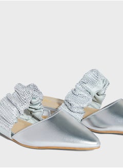 ELLA Ruched Diamante Pointy Toe Flat Shoe  - Image 4