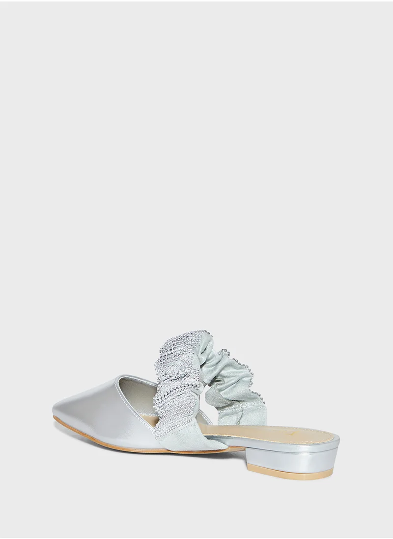 ELLA Ruched Diamante Pointy Toe Flat Shoe