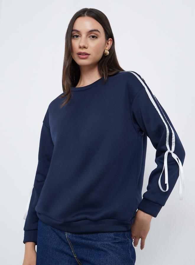 Styli Navy Blue Sweatshirt with Ribbon Detail - Image 1
