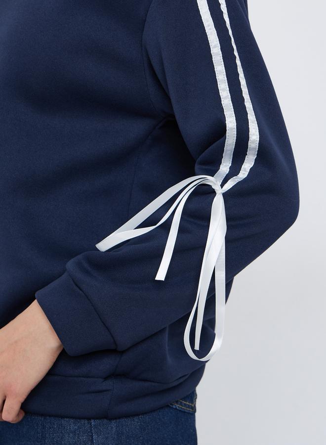 Styli Navy Blue Sweatshirt with Ribbon Detail - Image 3