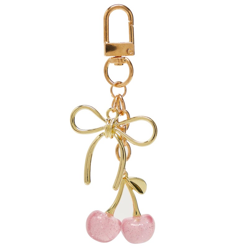 YDF Cherry Keychain Cute Bag Charm Women Leather Keyring Car Keys Gift Mother's Day Birthday Valentine's Purse Accessory (Pink) - Image 1