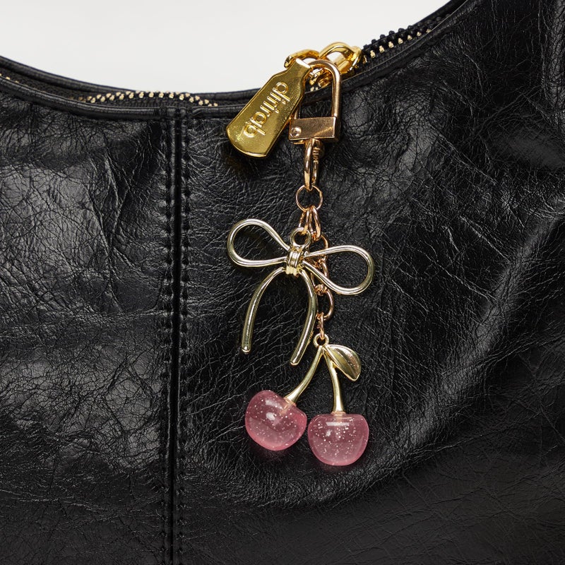 YDF Cherry Keychain Cute Bag Charm Women Leather Keyring Car Keys Gift Mother's Day Birthday Valentine's Purse Accessory (Pink) - Image 3