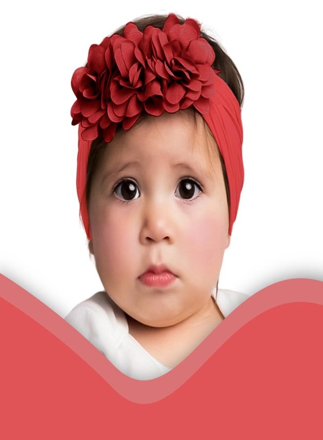 SYGA Baby Girls Nylon Headbands Hairbands Hair Accessories Soft Flower Bow Headband for Newborns, Infants, Toddlers and Kids 0-3 Years (Red) - Image 2