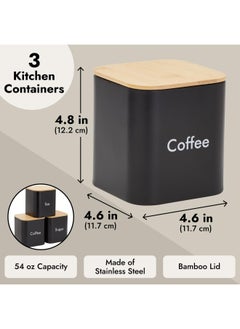 Juvale 3-Piece Set Sugar Tea Coffee Kitchen Canister Set Black Stainless Steel Containers With Bamboo Lids 48 Oz  - Image 3
