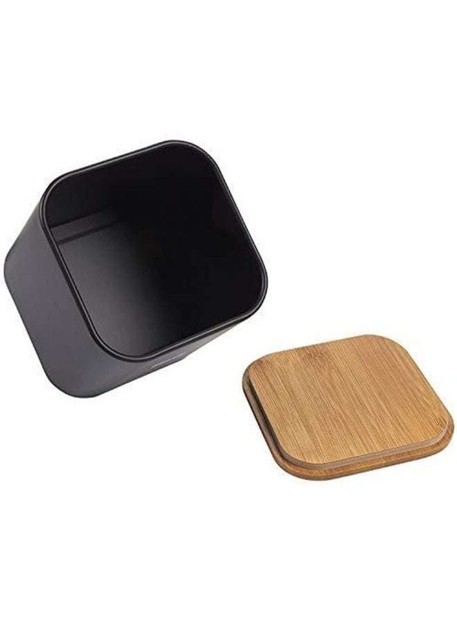 Juvale مجموعة مكونة من 3 قطع من علب الشاي والقهوة والسكر للمطبخ، حاويات من الفولاذ المقاوم للصدأ باللون الأسود مع أغطية من الخيزران، سعة 48 أونصة - Image 5