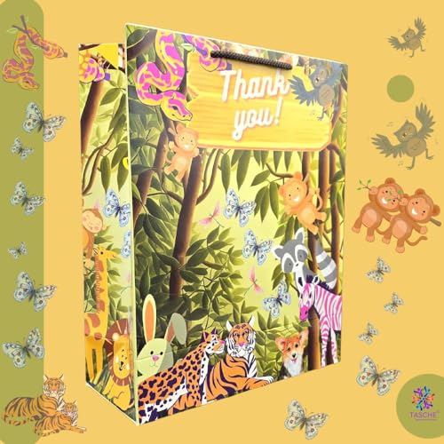 TASCHE Jungle Animal Design Thank You Theme Paper Gift Bags For Return Gifts|Birthday|Holiday Presents (Pack Of 8),Multi Color - Image 2