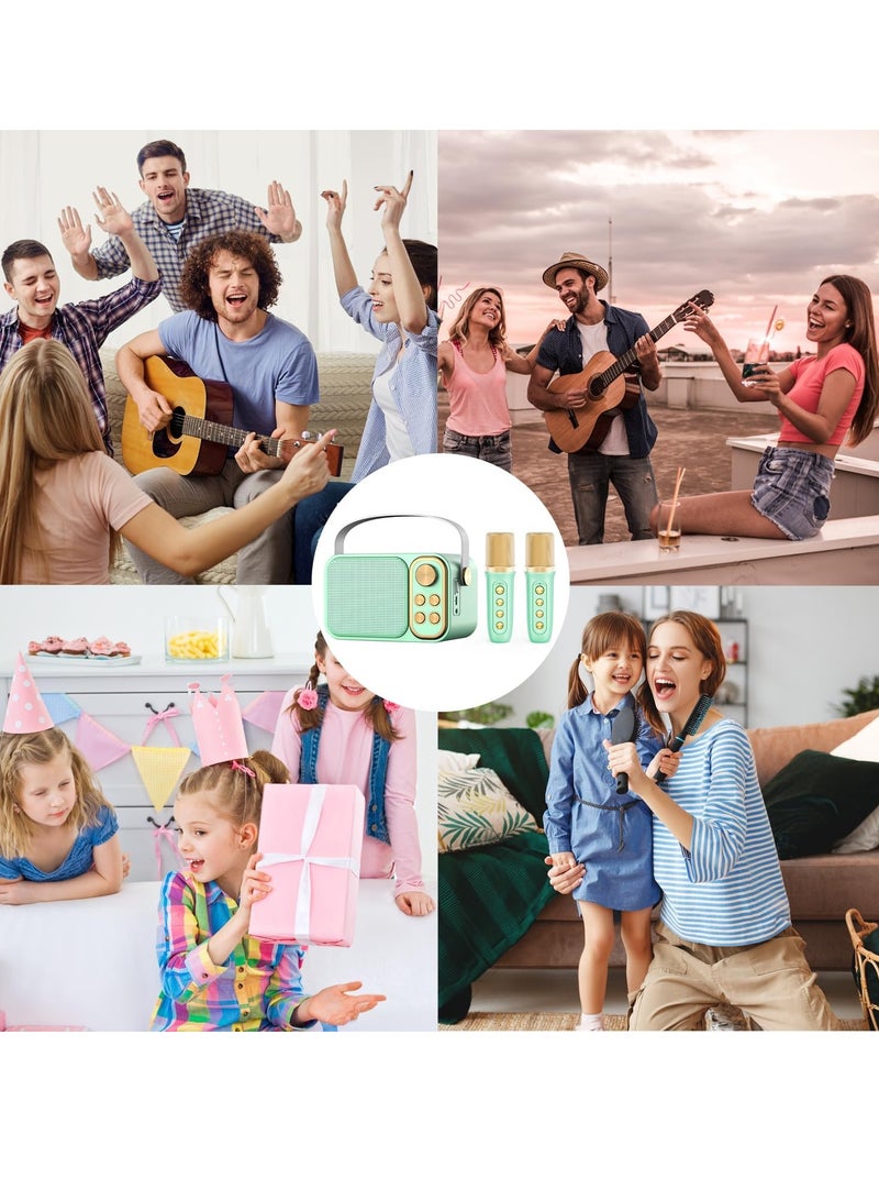 Portable Bluetooth Karaoke Speaker with 2 Wireless Mics - Mini Speaker Microphone Bluetooth Connectivity green. - Image 4