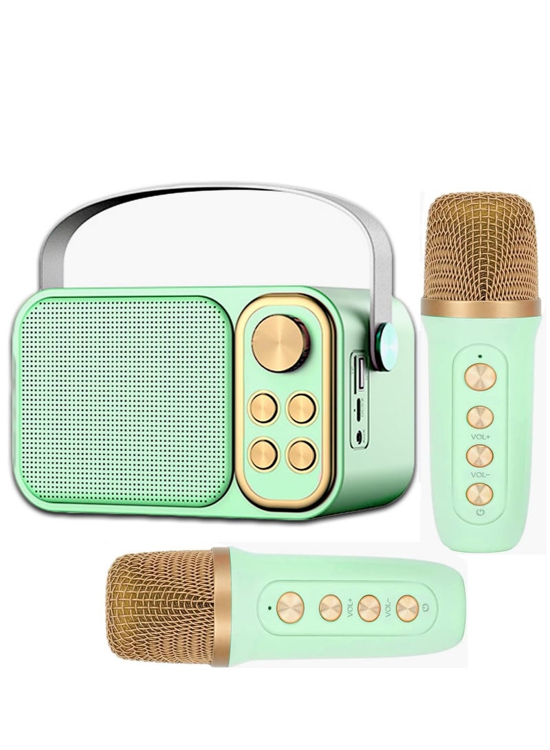 Portable Bluetooth Karaoke Speaker with 2 Wireless Mics - Mini Speaker Microphone Bluetooth Connectivity green. - Image 1