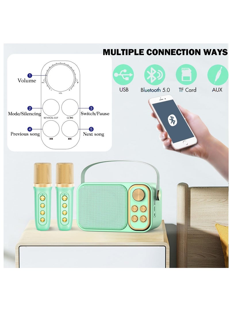 Portable Bluetooth Karaoke Speaker with 2 Wireless Mics - Mini Speaker Microphone Bluetooth Connectivity green. - Image 3