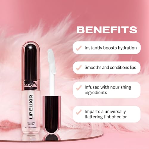 Sacheu Lip Elixir Nourishing and Hydrating Lipgloss — Moisturizing Plumping Lip Gloss Enriched with Collagen, Non-Sticky Lip Color Smooth High-Shine Finish, Vegan & Cruelty-Free, Bunny Ear (Clear) - Image 4