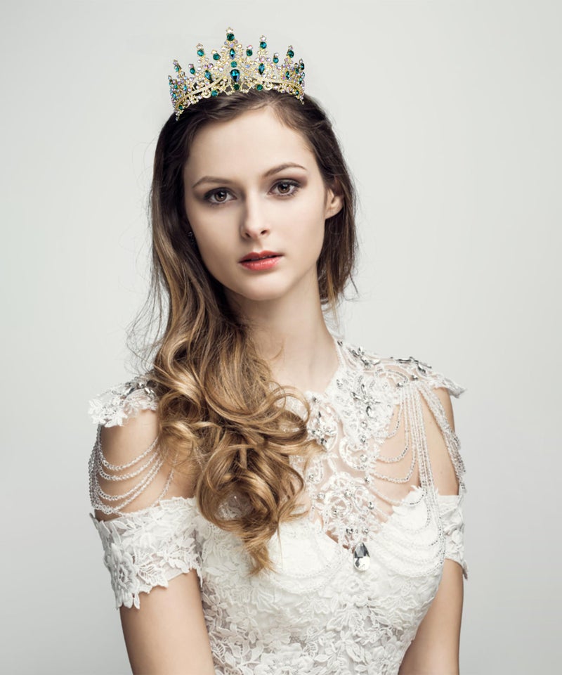 COCIDE Green Tiaras for Women Crown for Women Emerald Quinceanera Dress Headbands for Queen Halloween Cosplay Birthday Pageant Bride Headpieces Hair Accessories - Image 2