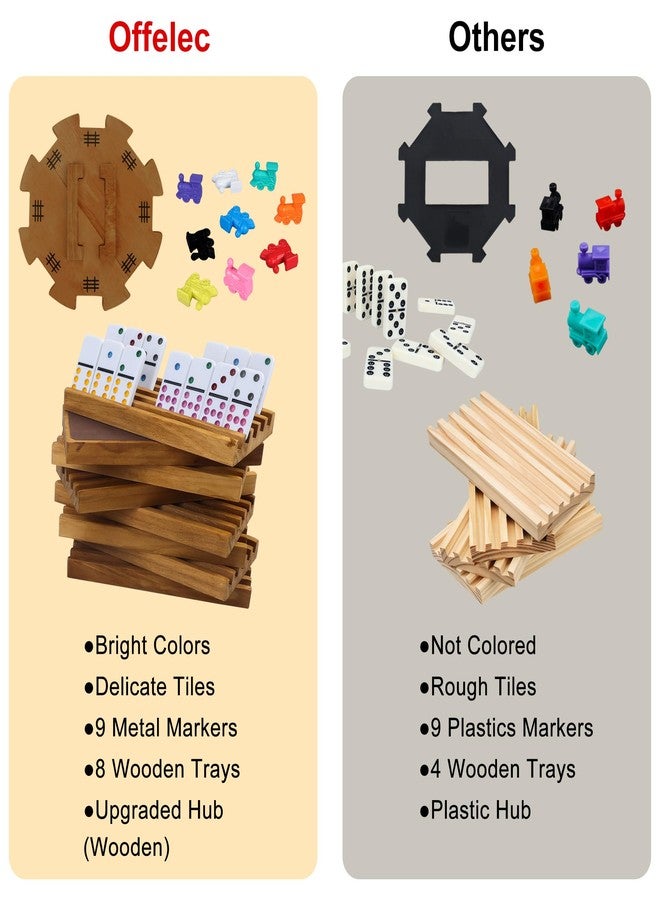 Offelec Mexican Train Dominoes Set with 8 Holders, Double 12 Dominos Set for Adults, Mexican Dominoes Train for Kids and Family Game, Mexican Train Games with 91 Colored Tile Dominos and Wooden Box - Image 3