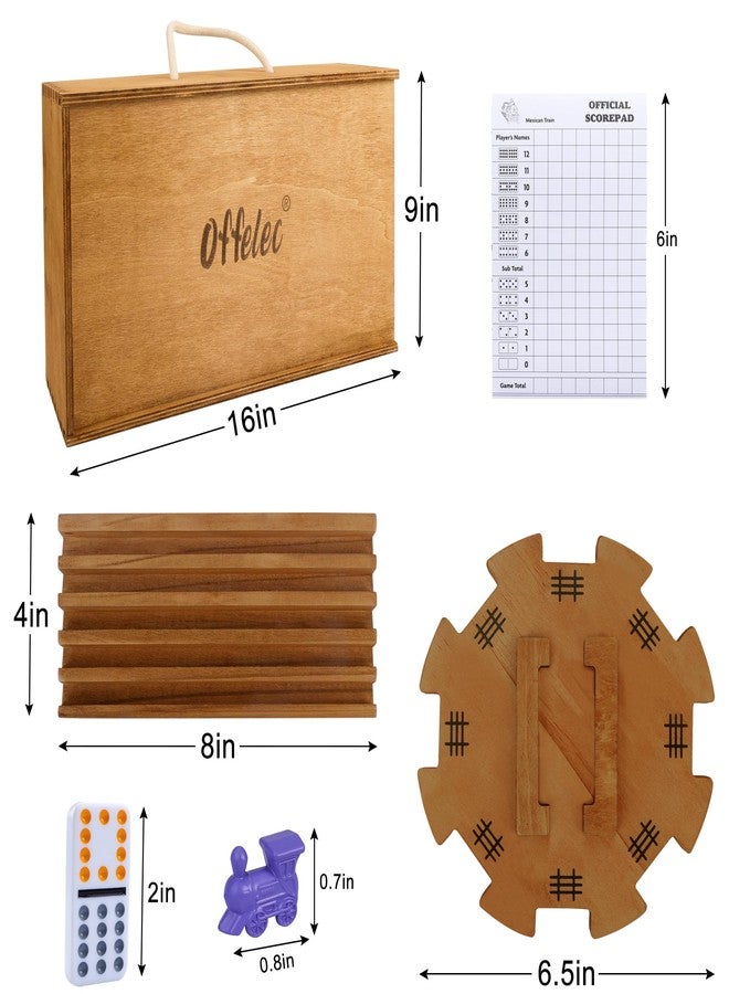 Offelec Mexican Train Dominoes Set with 8 Holders, Double 12 Dominos Set for Adults, Mexican Dominoes Train for Kids and Family Game, Mexican Train Games with 91 Colored Tile Dominos and Wooden Box - Image 4