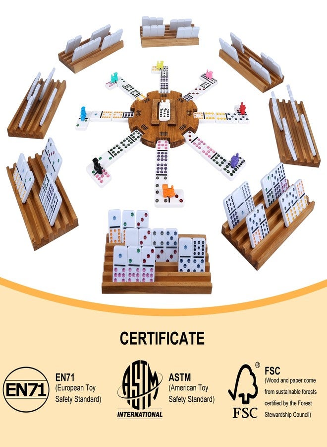 Offelec Mexican Train Dominoes Set with 8 Holders, Double 12 Dominos Set for Adults, Mexican Dominoes Train for Kids and Family Game, Mexican Train Games with 91 Colored Tile Dominos and Wooden Box - Image 5