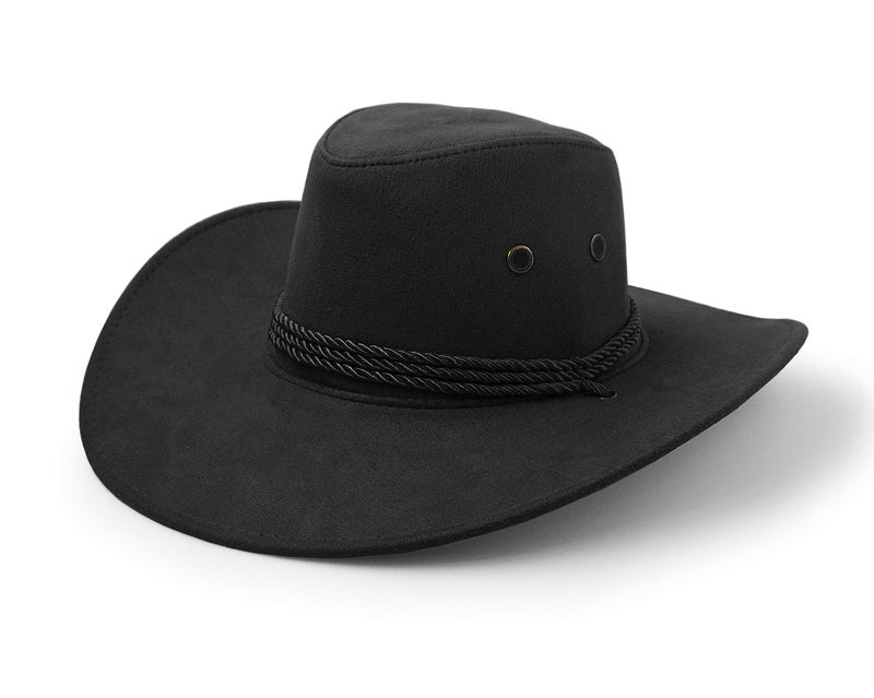 UltraKey Cowboy Hat, Sun Hat Faux Felt Leather Suede Travel Cap Western Hat Outdoor Sun Protect Black - Image 5