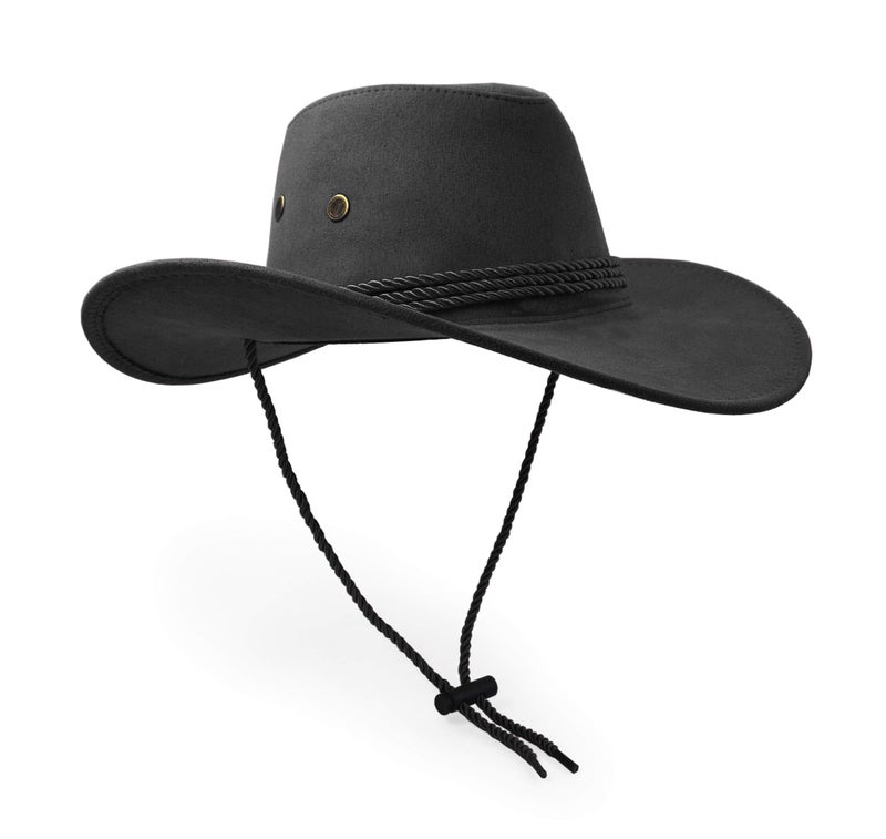 UltraKey Cowboy Hat, Sun Hat Faux Felt Leather Suede Travel Cap Western Hat Outdoor Sun Protect Black - Image 2