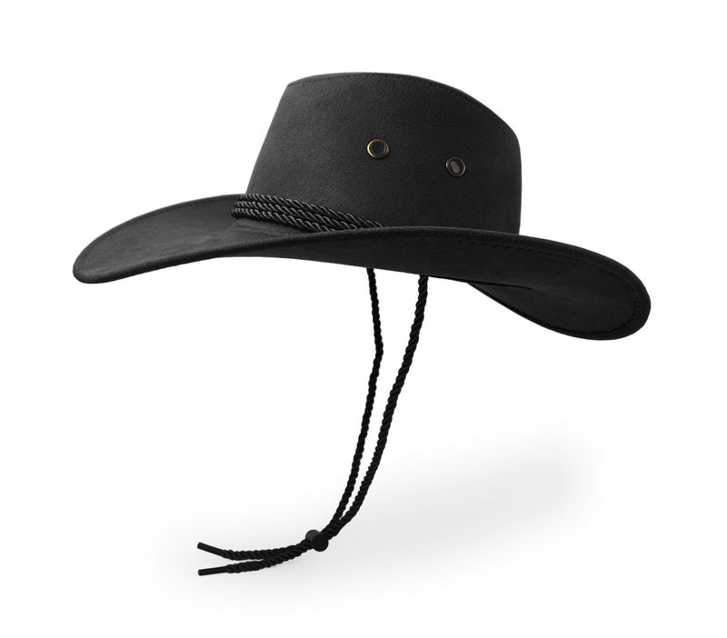 UltraKey Cowboy Hat, Sun Hat Faux Felt Leather Suede Travel Cap Western Hat Outdoor Sun Protect Black - Image 3