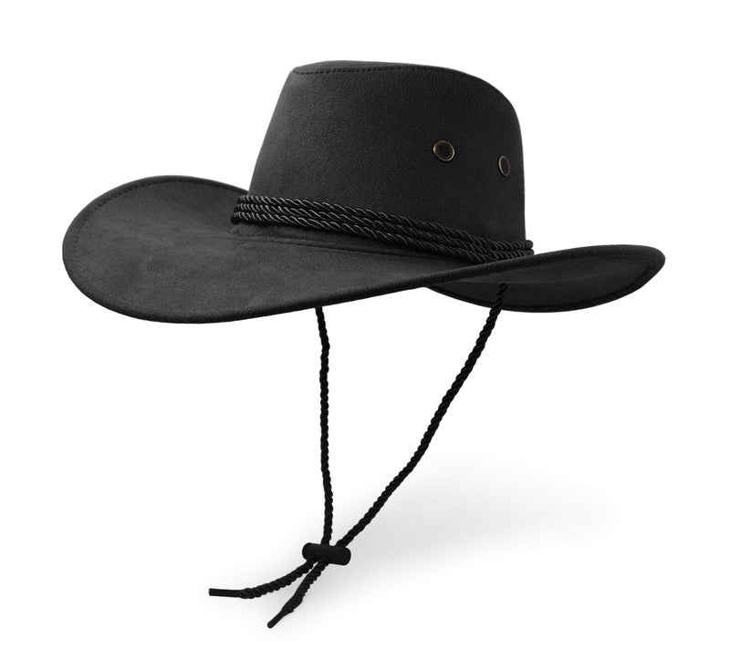UltraKey Cowboy Hat, Sun Hat Faux Felt Leather Suede Travel Cap Western Hat Outdoor Sun Protect Black - Image 1