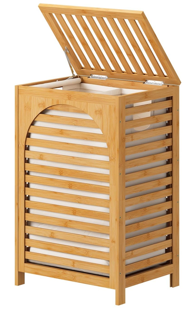 Vriccc Laundry Hamper, 22.5 Gallon (85L) Bamboo Wood Clothes Laundry Basket with Lid and Handles, Removable Liner (Natural, Large) - Image 1