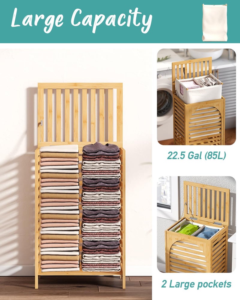 Vriccc Laundry Hamper, 22.5 Gallon (85L) Bamboo Wood Clothes Laundry Basket with Lid and Handles, Removable Liner (Natural, Large) - Image 4