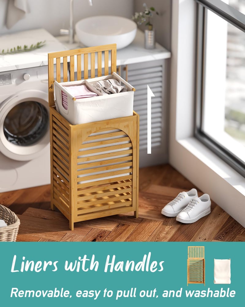 Vriccc Laundry Hamper, 22.5 Gallon (85L) Bamboo Wood Clothes Laundry Basket with Lid and Handles, Removable Liner (Natural, Large) - Image 3