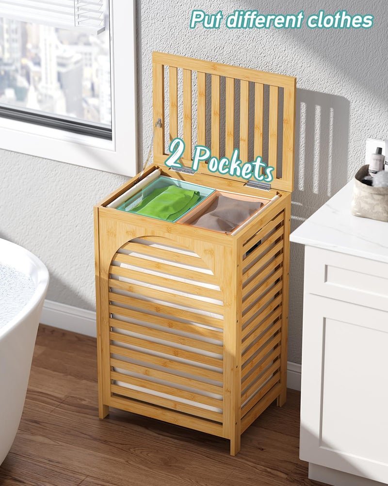 Vriccc Laundry Hamper, 22.5 Gallon (85L) Bamboo Wood Clothes Laundry Basket with Lid and Handles, Removable Liner (Natural, Large) - Image 2