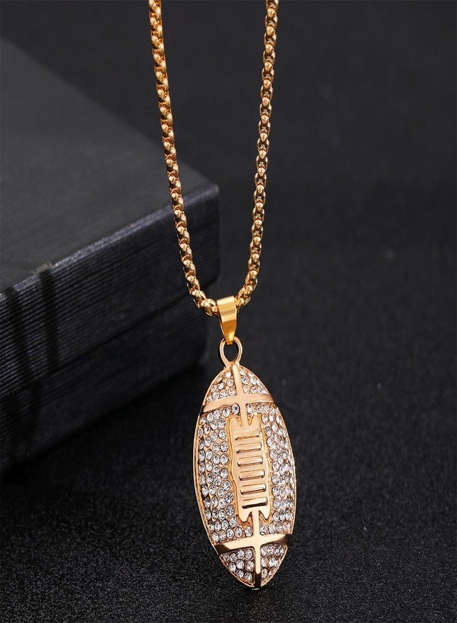 RLHRNDE American Football Pendant Necklace for Men Women Gold Plated Rhinestone Sport Ball Necklace Sports Game Day Lucky Necklace for Punk Rock Hip Hop Accessories (Gold) - Image 4