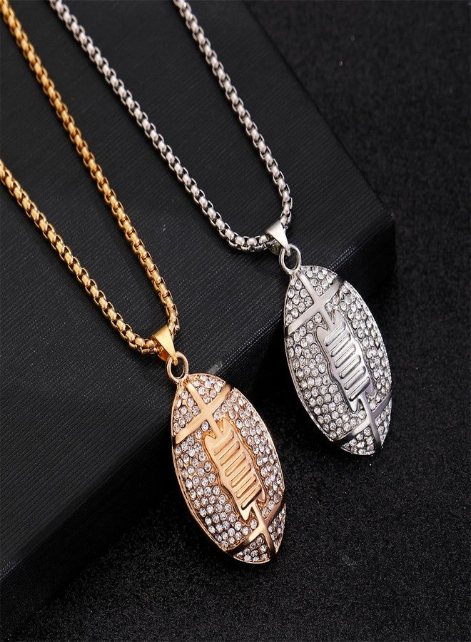 RLHRNDE American Football Pendant Necklace for Men Women Gold Plated Rhinestone Sport Ball Necklace Sports Game Day Lucky Necklace for Punk Rock Hip Hop Accessories (Gold) - Image 5