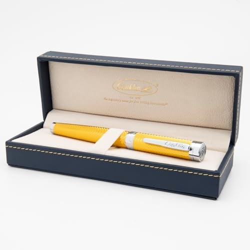 Conklin Herringbone Signature Rollerball Pen Yellow with Chrome Trim Stylish Engraved Design Smooth Writing Refillable Ideal Gift for Writing Enthusiasts and Executives - Image 3