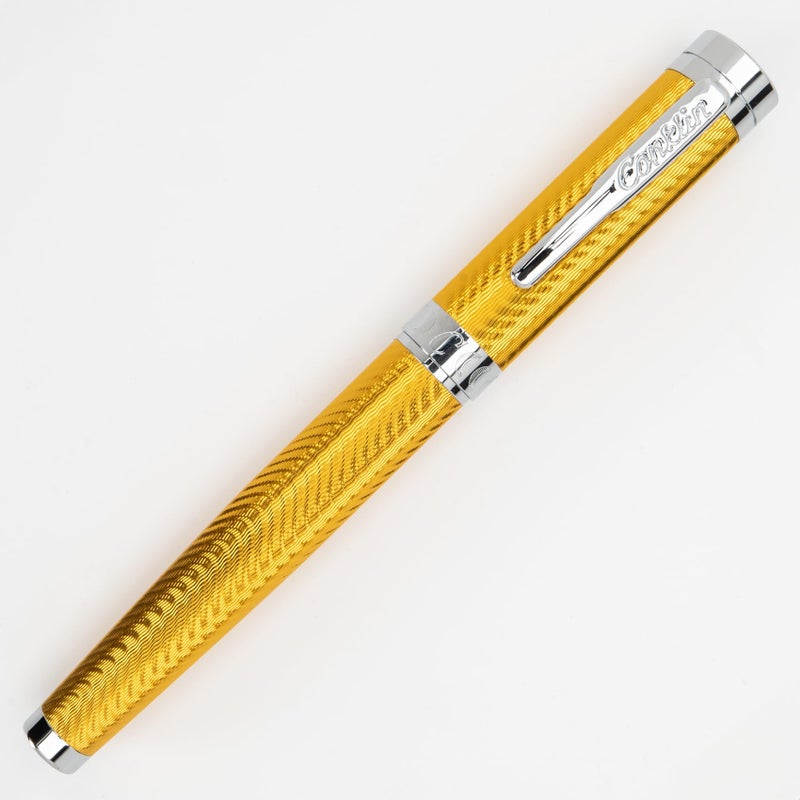 Conklin Herringbone Signature Rollerball Pen Yellow with Chrome Trim Stylish Engraved Design Smooth Writing Refillable Ideal Gift for Writing Enthusiasts and Executives - Image 2
