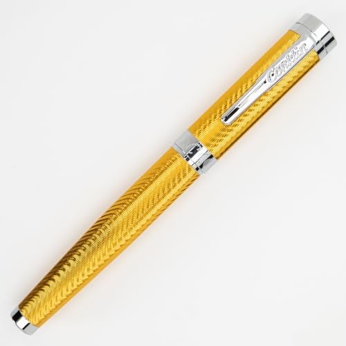 Conklin Herringbone Signature Rollerball Pen Yellow with Chrome Trim Stylish Engraved Design Smooth Writing Refillable Ideal Gift for Writing Enthusiasts and Executives - Image 1