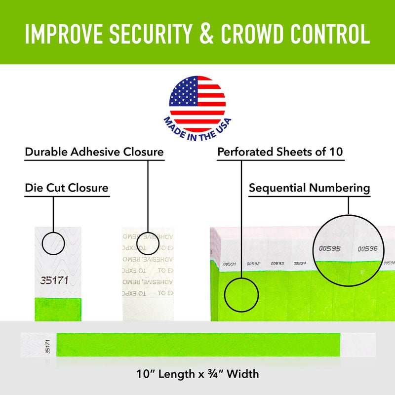 Wristco 200 WristCo Lime Green Tyvek Wristbands for Events Tamper-Proof Design & Fluorescent Color Prevent Reuse Premium-Grade Bracelets for Hospital & Medical ID, Party & VIP Identification - Image 2