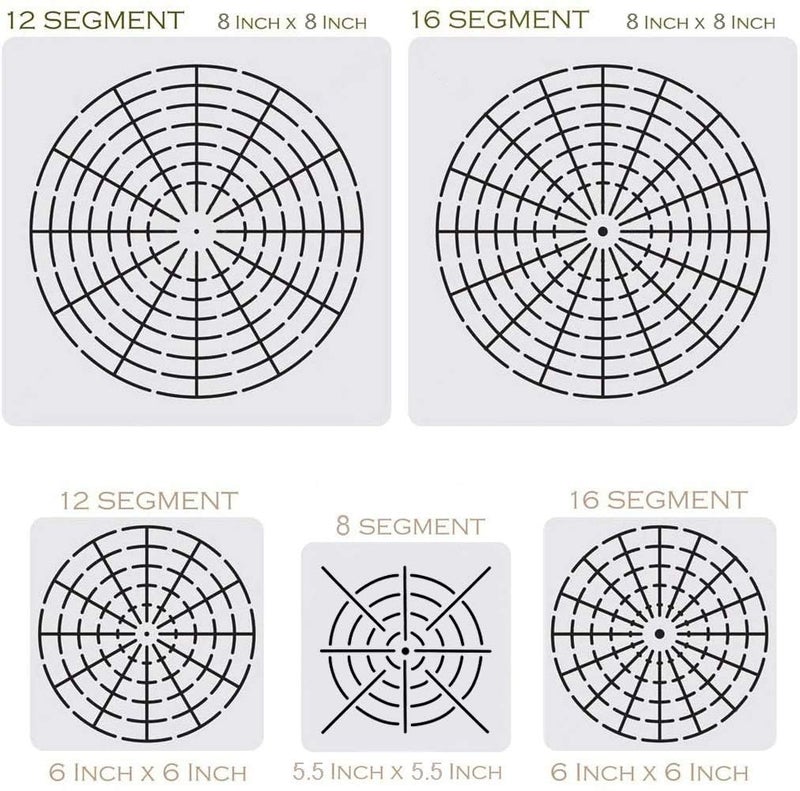 DEVASYA CRAFTS 5 Pieces Mandala Dot Painting Tool Stencils Template Set,8/12/16 Segment Creative Mandala Stencil Reusable Painting Stencil for DIY Painting Art Projects - Image 2