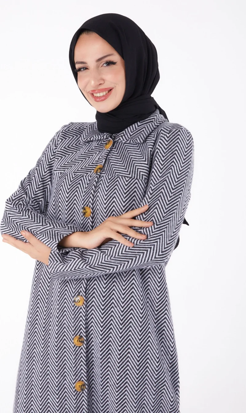 Tofisa Plain Shirt Collar Women's Grey Buttoned Coat - 13307