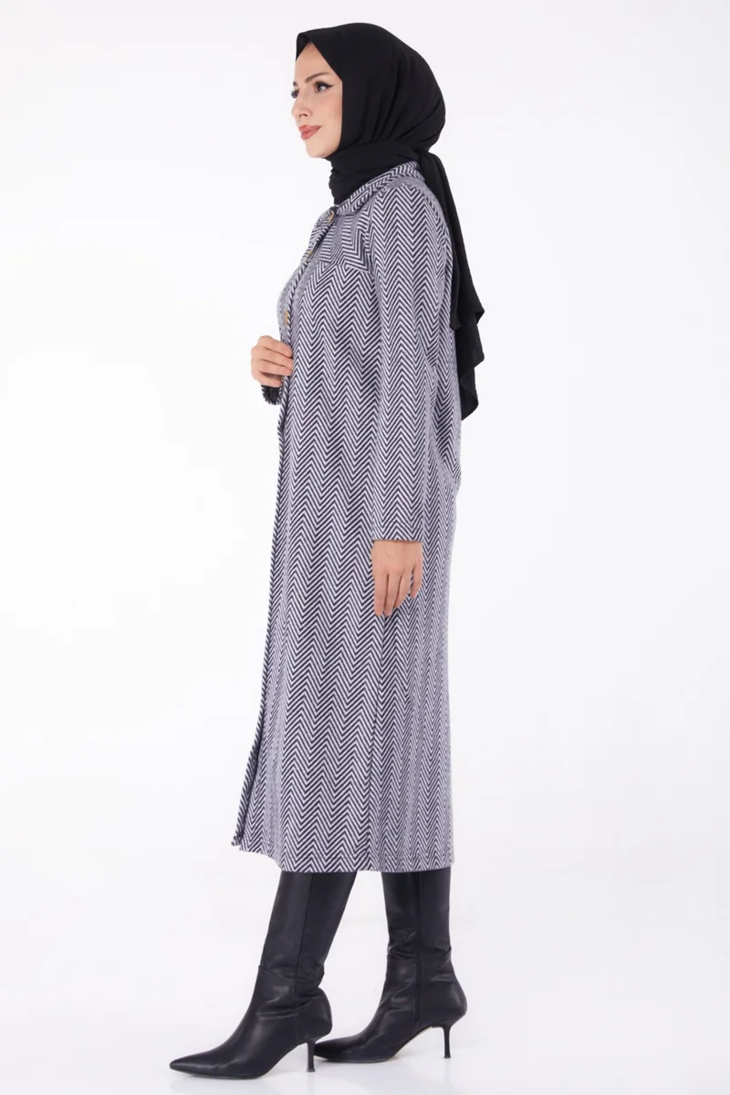 Tofisa Plain Shirt Collar Women's Grey Buttoned Coat - 13307
