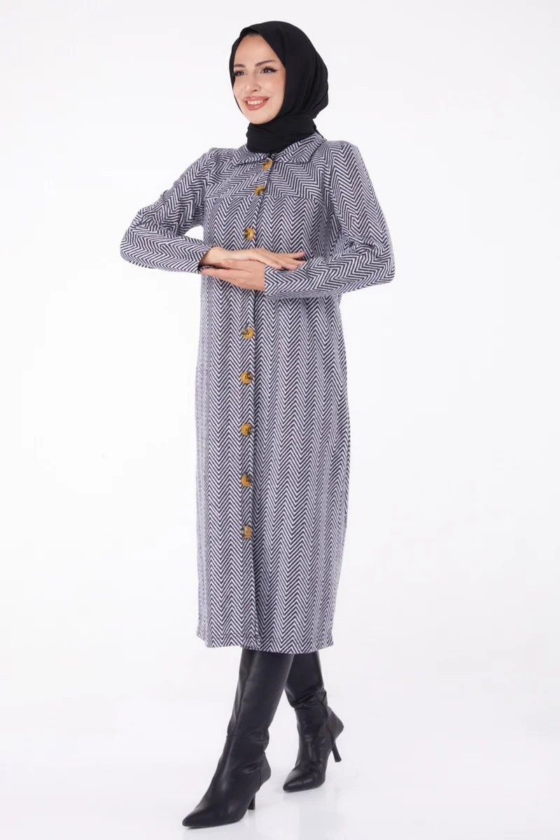 Tofisa Plain Shirt Collar Women's Grey Buttoned Coat - 13307