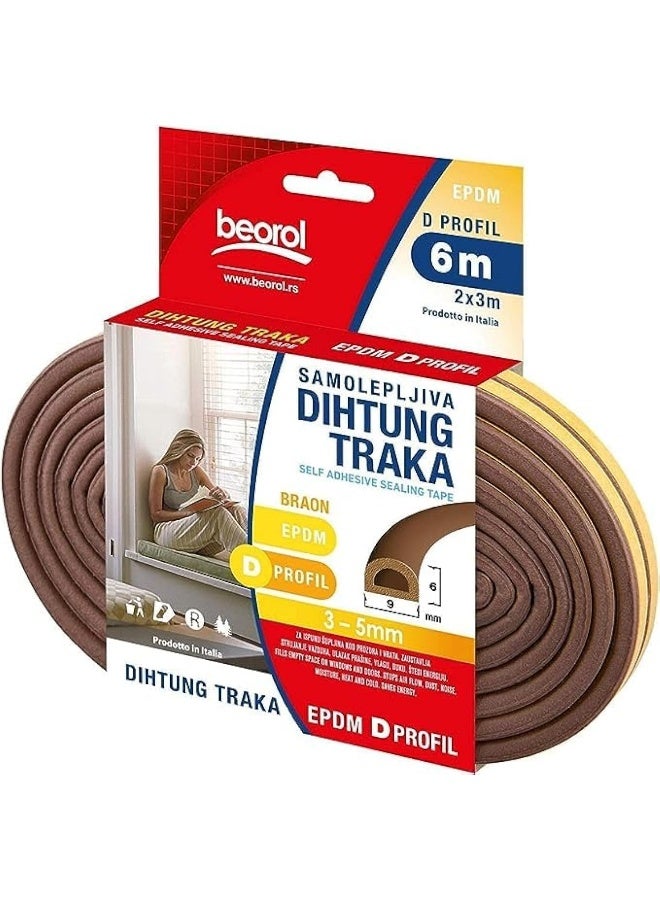 Beorol Self Adhesive Window And Door Sealing Tape 'D' Profile Brown  - Image 1