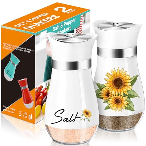 Arrozon Sunflower Salt and Pepper Shakers Set - 4oz Farmhouse Cute Kitchen Decor and Accessories Sunflower Gifts for Salt Shakers Glass Cooking Table,Housewarming,Thanksgiving,Christmas - Image 1