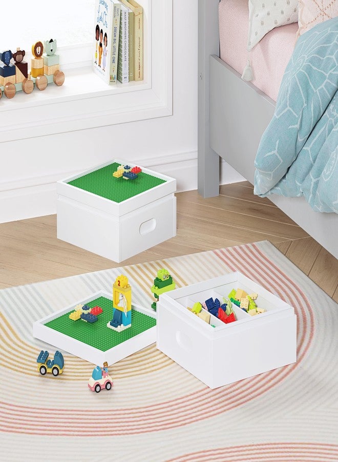 UTEX Buildable Cubby Storage with Building Baseplate Lid for Lego, Wooden Building Blocks Organizer with 3 compartments, Bricks Storage Bins Compatible with Lego and Duplo Bricks, White - Image 3