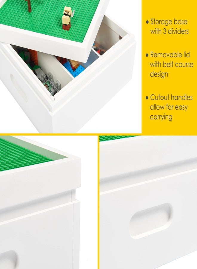 UTEX Buildable Cubby Storage with Building Baseplate Lid for Lego, Wooden Building Blocks Organizer with 3 compartments, Bricks Storage Bins Compatible with Lego and Duplo Bricks, White - Image 4