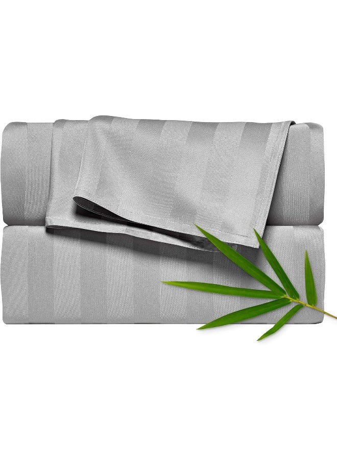 Pure Bamboo Queen Bed Sheet Set, Genuine 100% Organic Viscose Derived from Bamboo, Luxuriously Soft & Cooling, Double Stitching, Lifetime Quality Promise (Queen, Jacquard Silver)  - Image 1